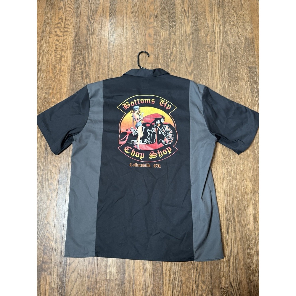 Dickies Bottoms Up Chop Shop Biker Work Shirt 2XL Two Tone Graphic S/S Black - Picture 4 of 7